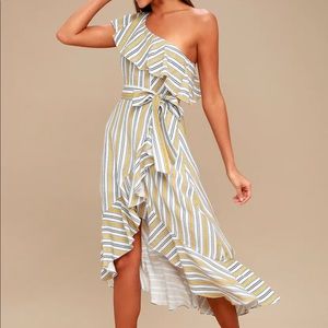 Yellow and White Stripe MIDI Dress